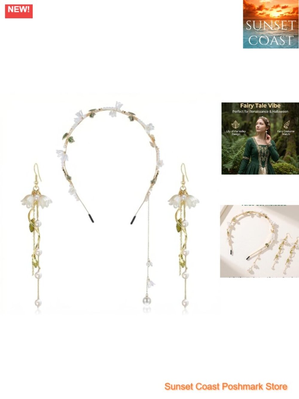 Renaissance Floral Headband & Dangle Earrings Set Wedding Cosplay